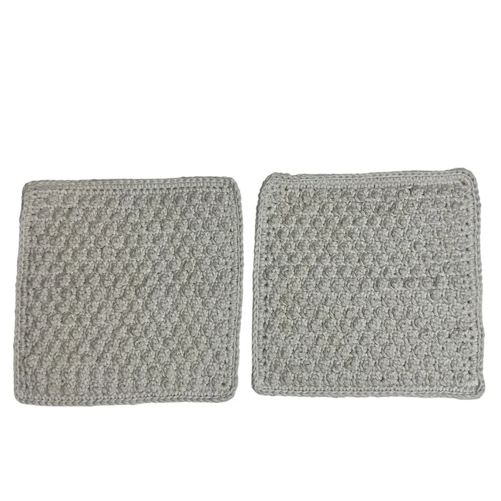 Pair of Crochet Dotty Dishcloth Washcloths Cream Cotton Handcrafted‎ Handmade